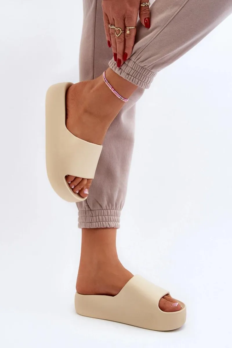 Clearance Boto Damskie Klapki Na Grubej Podeszwie Beżowe Oreithano Beżowy