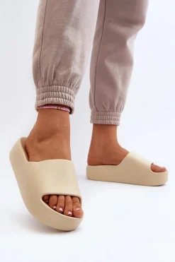 Clearance Boto Damskie Klapki Na Grubej Podeszwie Beżowe Oreithano Beżowy