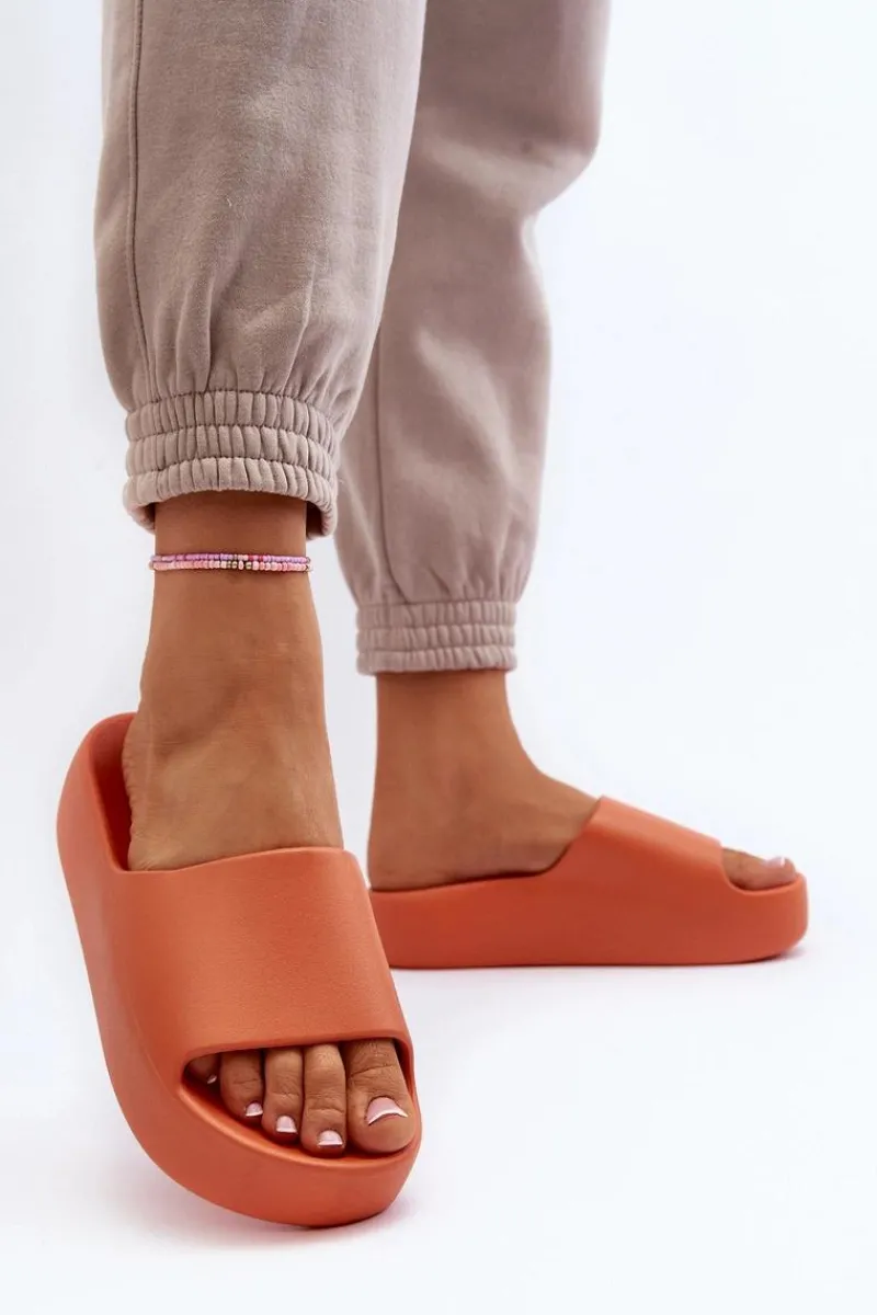 Hot Boto Damskie Klapki Na Grubej Podeszwie Pomarańczowe Oreithano Pomarańczowy