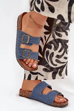 Klapki Korkowe|Klapki Na Platformie>Evento Damskie Klapki Na Korkowej Platformie Z Klamrami Ciemny Jeans Vesina Niebieski