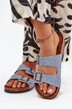 Clearance Damskie Klapki Na Korkowej Platformie Z Klamrami Jasny Jeans Vesina Damskie Klapki Korkowe|Klapki Na Platformie