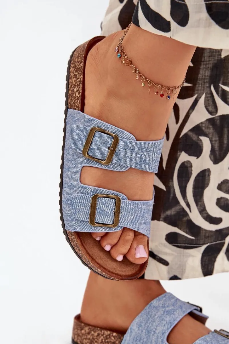 Clearance Damskie Klapki Na Korkowej Platformie Z Klamrami Jasny Jeans Vesina Damskie Klapki Korkowe|Klapki Na Platformie