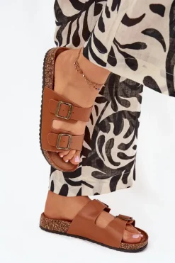 Klapki Korkowe|Klapki Na Platformie>Evento Damskie Klapki Na Korkowej Platformie Z Klamrami Camel Vesina Brązowy