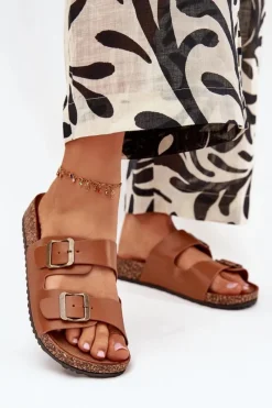 Klapki Korkowe|Klapki Na Platformie>Evento Damskie Klapki Na Korkowej Platformie Z Klamrami Camel Vesina Brązowy