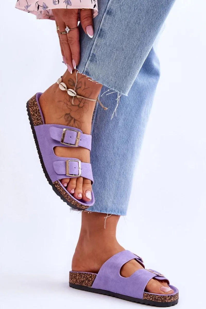 Outlet Damskie Klapki Na Korkowej Platformie Z Paskami Fioletowe Doretta Damskie Klapki Korkowe|Klapki Na Platformie