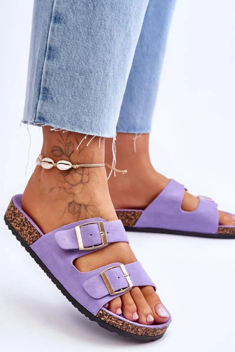 Outlet Damskie Klapki Na Korkowej Platformie Z Paskami Fioletowe Doretta Damskie Klapki Korkowe|Klapki Na Platformie