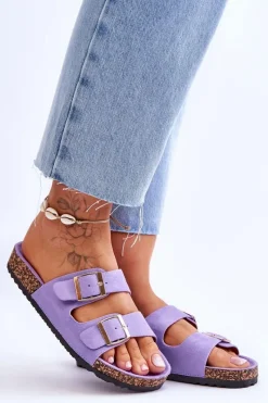 Outlet Damskie Klapki Na Korkowej Platformie Z Paskami Fioletowe Doretta Damskie Klapki Korkowe|Klapki Na Platformie