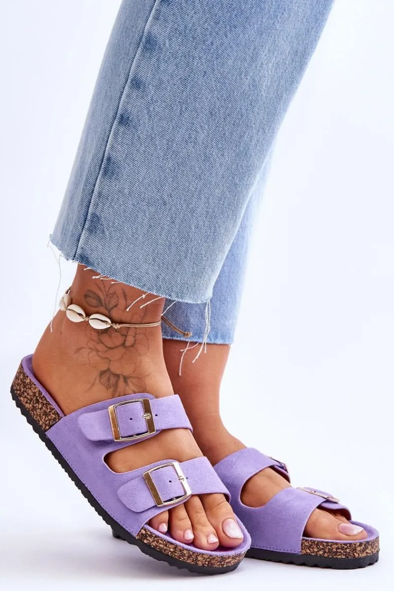 Outlet Damskie Klapki Na Korkowej Platformie Z Paskami Fioletowe Doretta Damskie Klapki Korkowe|Klapki Na Platformie