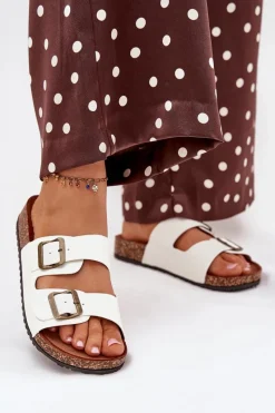 Discount Evento Damskie Klapki Na Korkowej Platformie Z Klamrami Białe Vesina Biały