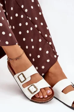 Discount Evento Damskie Klapki Na Korkowej Platformie Z Klamrami Białe Vesina Biały