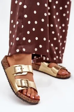 Online Damskie Klapki Na Korkowej Platformie Z Klamrami Złote Vesina Damskie Klapki Korkowe|Klapki Na Platformie