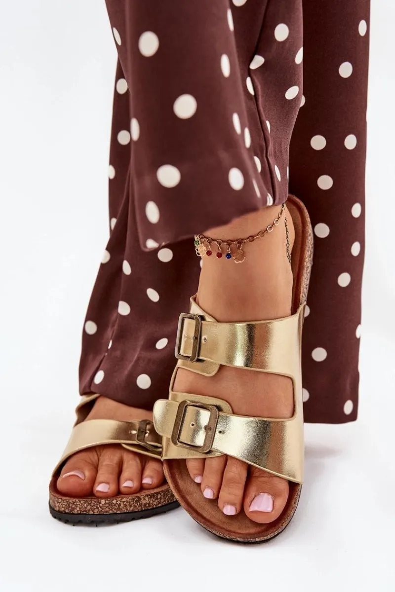 Online Damskie Klapki Na Korkowej Platformie Z Klamrami Złote Vesina Damskie Klapki Korkowe|Klapki Na Platformie