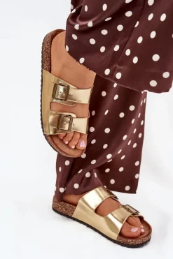 Online Damskie Klapki Na Korkowej Platformie Z Klamrami Złote Vesina Damskie Klapki Korkowe|Klapki Na Platformie