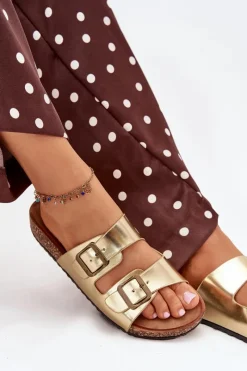 Online Damskie Klapki Na Korkowej Platformie Z Klamrami Złote Vesina Damskie Klapki Korkowe|Klapki Na Platformie