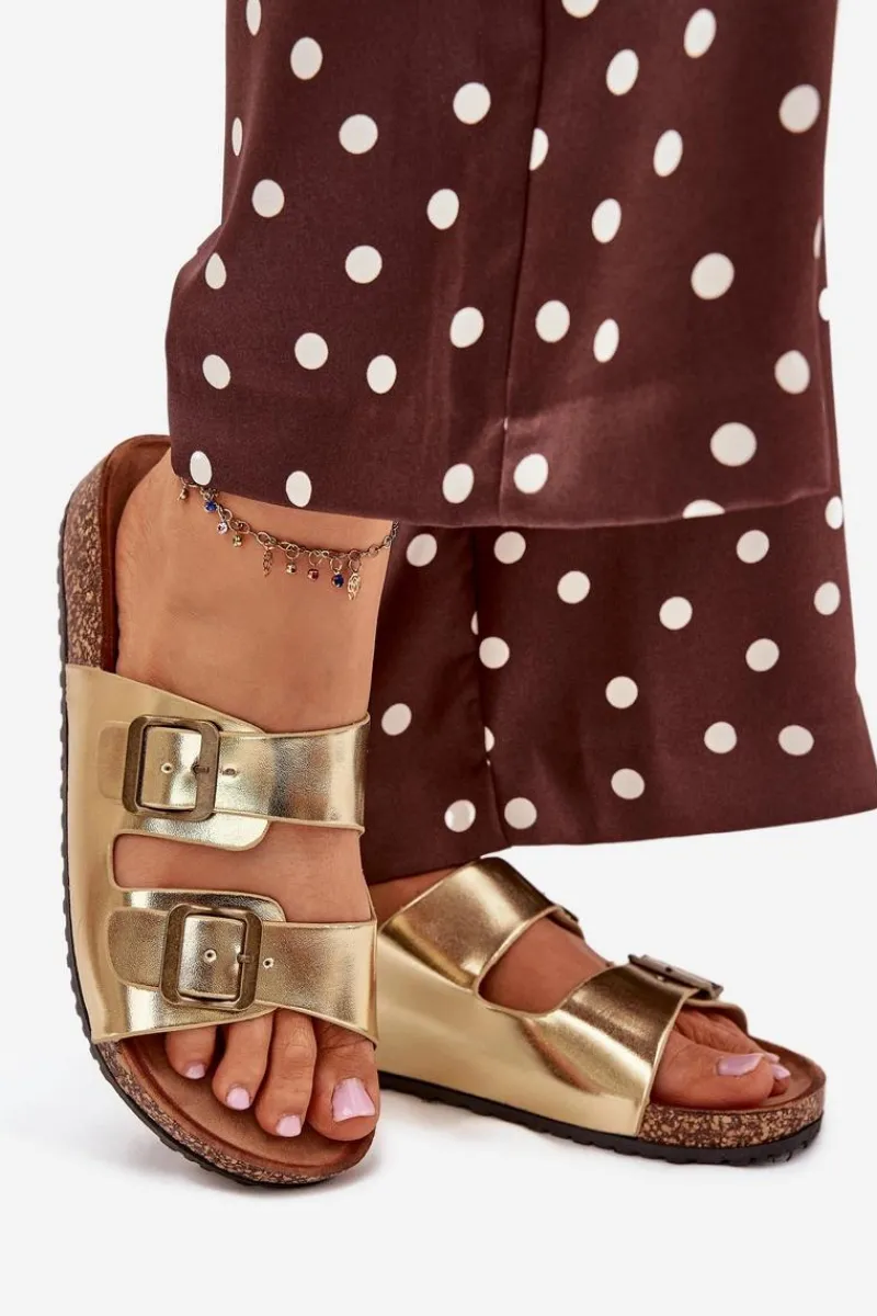 Online Damskie Klapki Na Korkowej Platformie Z Klamrami Złote Vesina Damskie Klapki Korkowe|Klapki Na Platformie