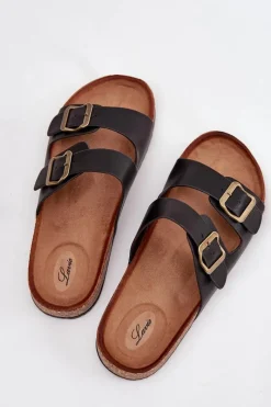 New Damskie Klapki Na Korkowej Platformie Z Klamrami Czarne Vesina Damskie Klapki Korkowe|Klapki Na Platformie