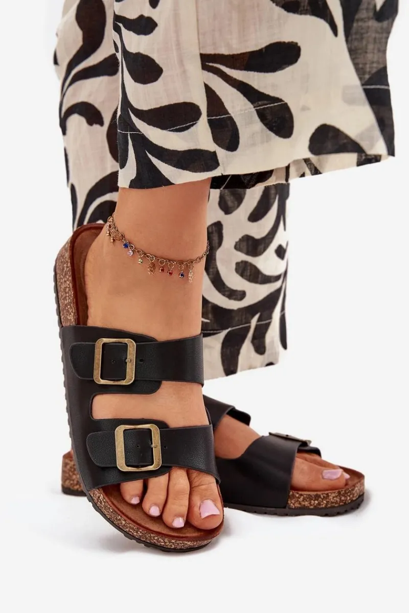 New Damskie Klapki Na Korkowej Platformie Z Klamrami Czarne Vesina Damskie Klapki Korkowe|Klapki Na Platformie