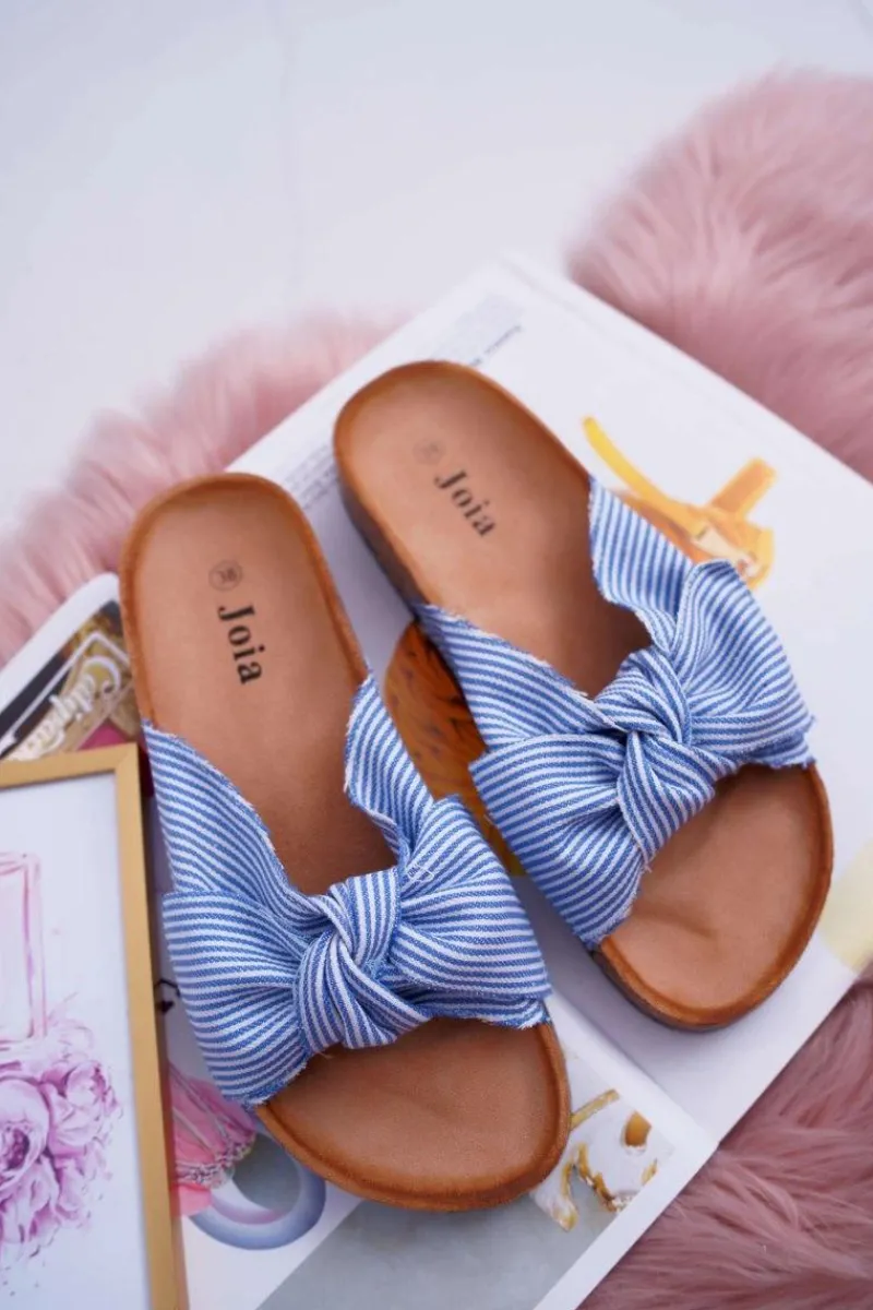 Sale Boto Damskie Klapki Na Korku Kokarda Niebieskie Randy