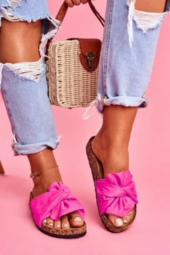 Sale Damskie Klapki Na Korku Kokardki Fuksja Felis Damskie Klapki Korkowe|Klapki Damskie Klasyczne