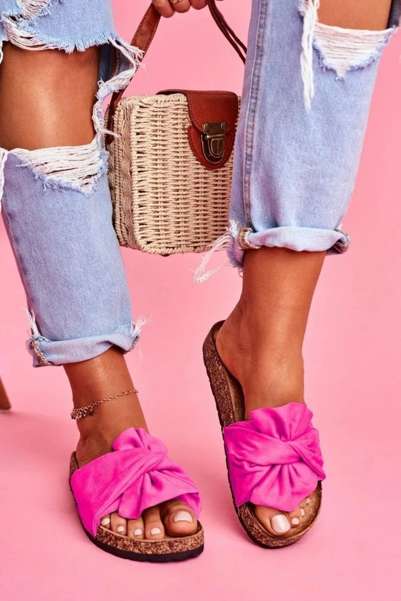 Sale Damskie Klapki Na Korku Kokardki Fuksja Felis Damskie Klapki Korkowe|Klapki Damskie Klasyczne