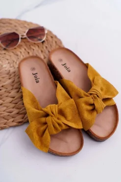 Boto Damskie Klapki Na Korku Kokarda Żółte Randy