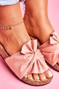 Best Boto Damskie Klapki Na Korku Kokardki Różowe Felis