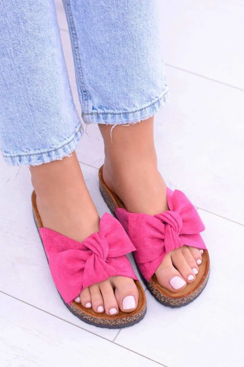 Best Damskie Klapki Na Korku Kokardki Wolly Fuksja Damskie Klapki Korkowe|Klapki Damskie Klasyczne