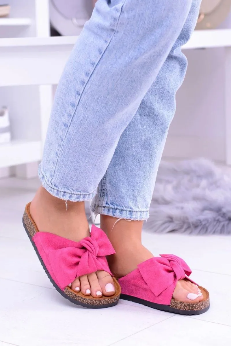 Best Damskie Klapki Na Korku Kokardki Wolly Fuksja Damskie Klapki Korkowe|Klapki Damskie Klasyczne