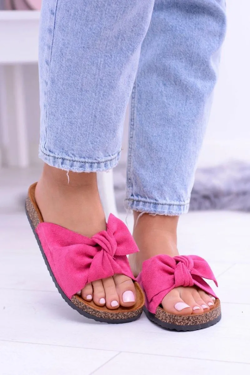 Best Damskie Klapki Na Korku Kokardki Wolly Fuksja Damskie Klapki Korkowe|Klapki Damskie Klasyczne
