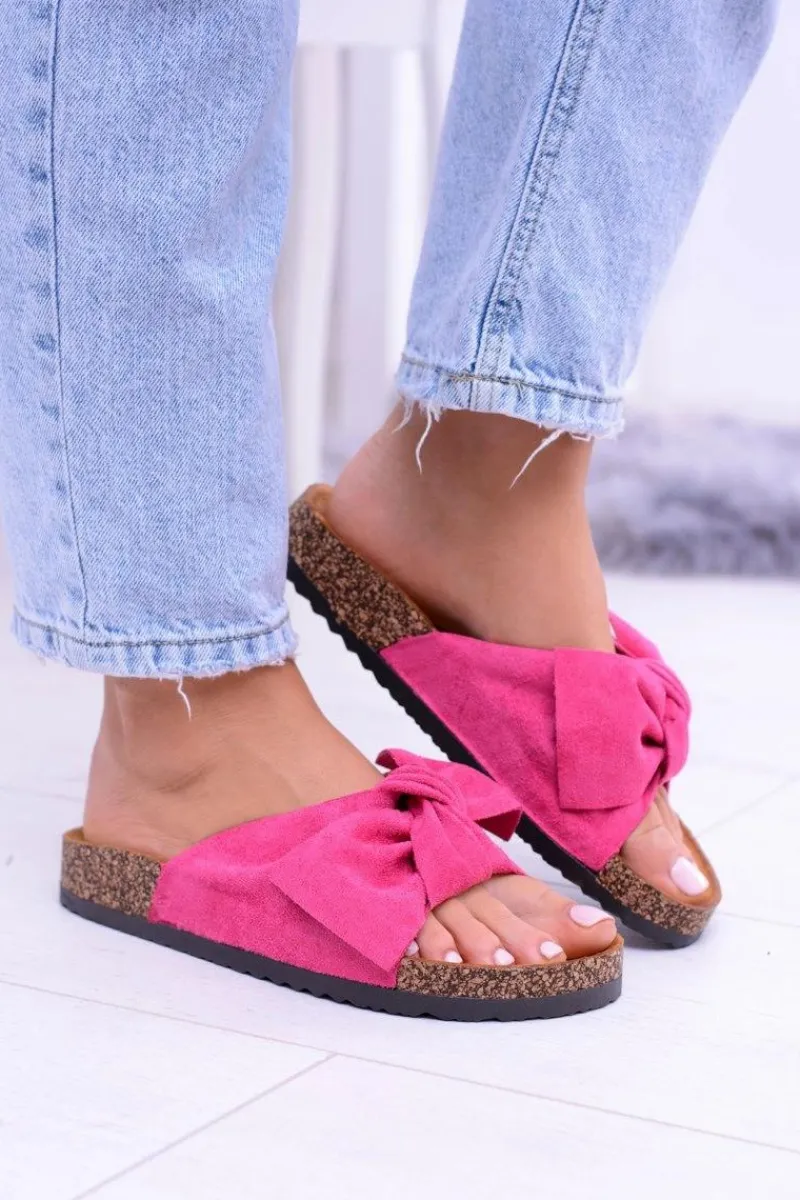 Best Damskie Klapki Na Korku Kokardki Wolly Fuksja Damskie Klapki Korkowe|Klapki Damskie Klasyczne