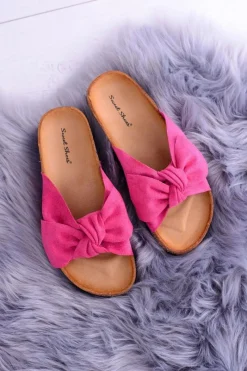 Best Damskie Klapki Na Korku Kokardki Wolly Fuksja Damskie Klapki Korkowe|Klapki Damskie Klasyczne