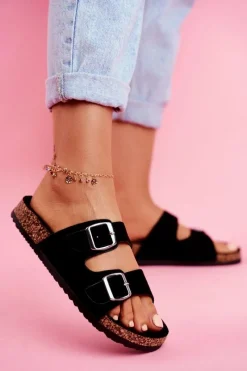 Sale Damskie Klapki Na Korku Z Klamrami Czarne Si Senor Damskie Klapki Korkowe|Klapki Damskie Klasyczne