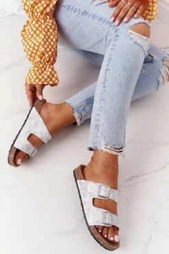 Best Evento Damskie Klapki Na Korku Z Klamrami Srebrne Vivio Szary