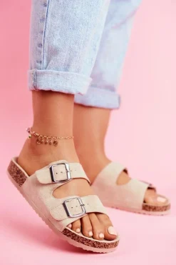 Klapki Korkowe|Klapki Damskie Klasyczne>Evento Damskie Klapki Na Korku Z Klamrami Beżowe Si Senor Beżowy