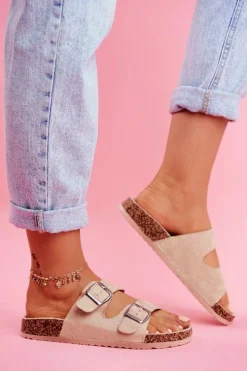 Klapki Korkowe|Klapki Damskie Klasyczne>Evento Damskie Klapki Na Korku Z Klamrami Beżowe Si Senor Beżowy