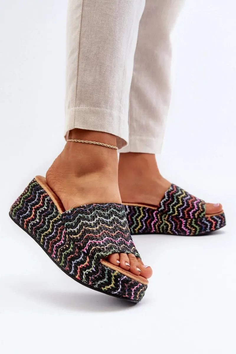 Klapki Na Koturnie|Klapki Na Platformie>Boto Damskie Klapki Na Koturnie Czarne Vanarila