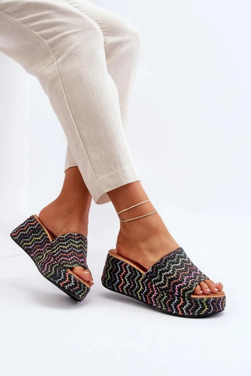 Klapki Na Koturnie|Klapki Na Platformie>Boto Damskie Klapki Na Koturnie Czarne Vanarila