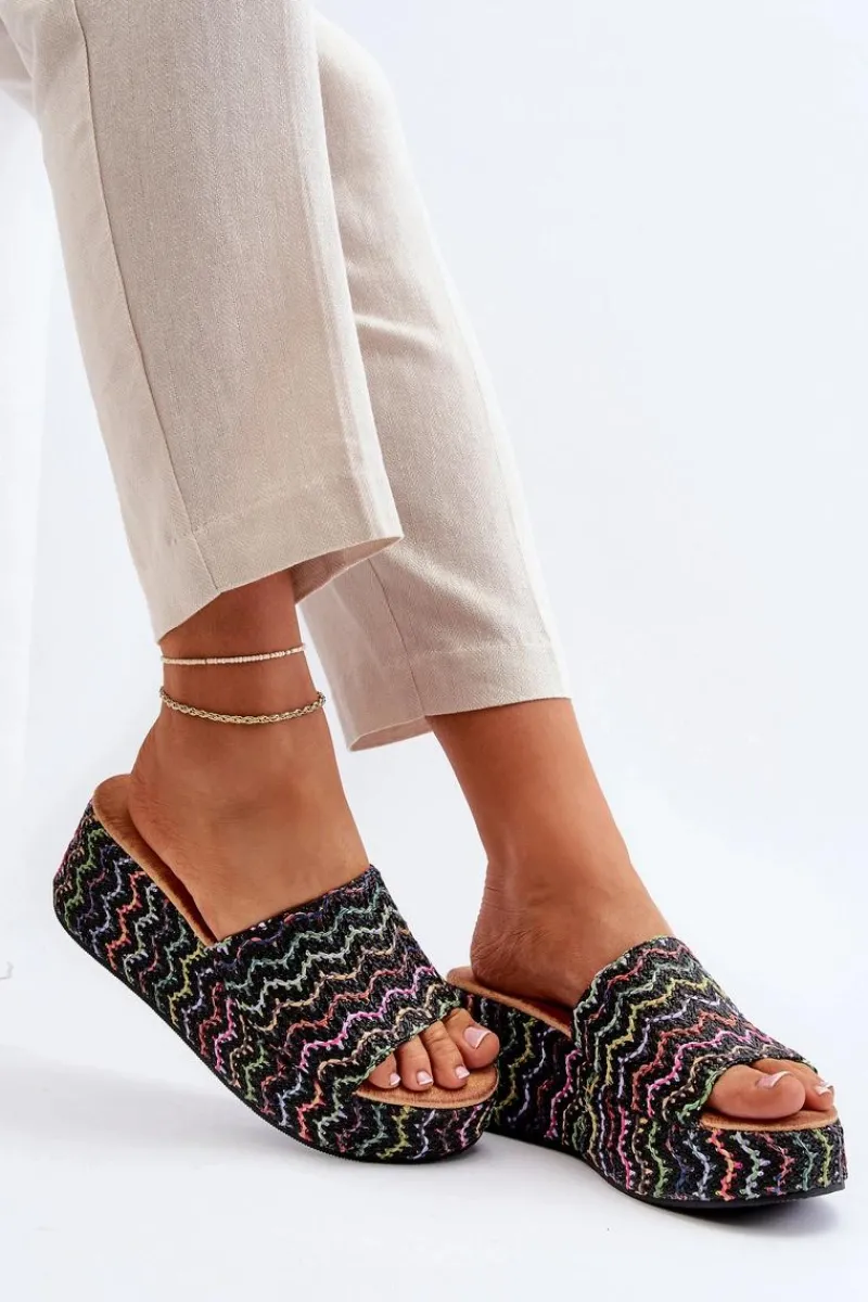 Klapki Na Koturnie|Klapki Na Platformie>Boto Damskie Klapki Na Koturnie Czarne Vanarila