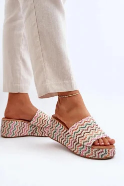 Sale Boto Damskie Klapki Na Koturnie Białe Vanarila