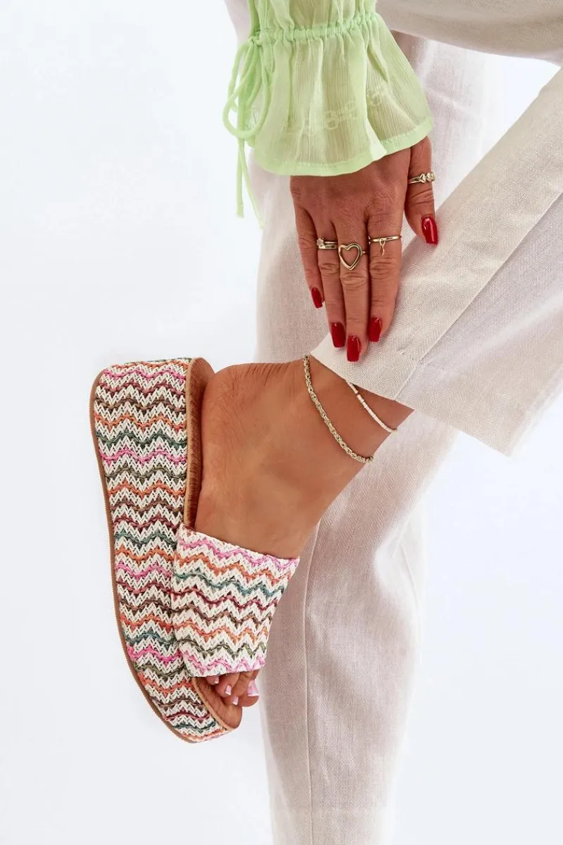 Sale Boto Damskie Klapki Na Koturnie Białe Vanarila