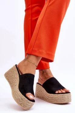 Best Boto Damskie Klapki Na Koturnie I Platformie Czarne Ysabel