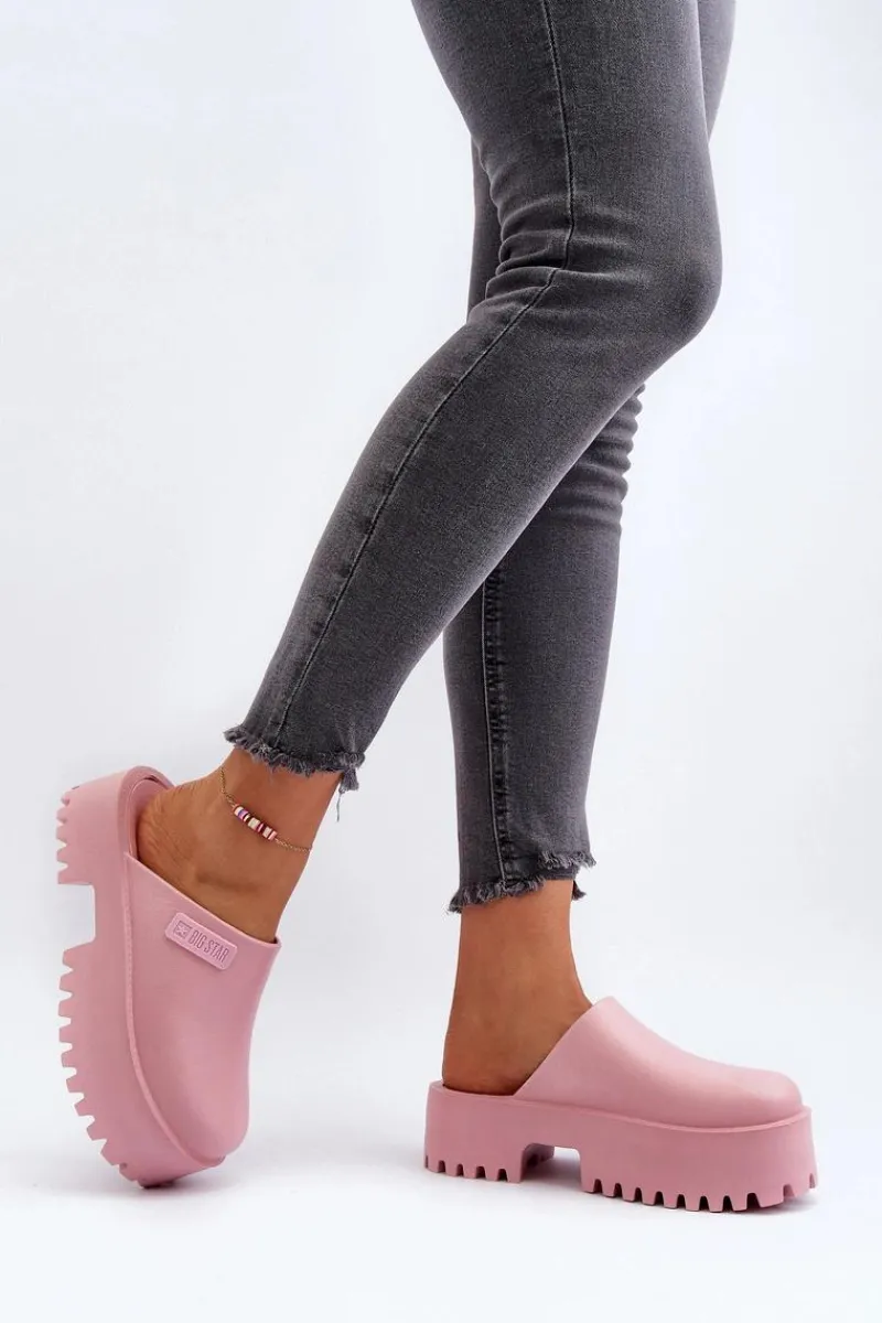 Klapki Damskie Big Star|Klapki Damskie Klasyczne>Big Star Shoes Damskie Klapki Na Masywnej Podeszwie Big Star NN274020 Różowe Różowy