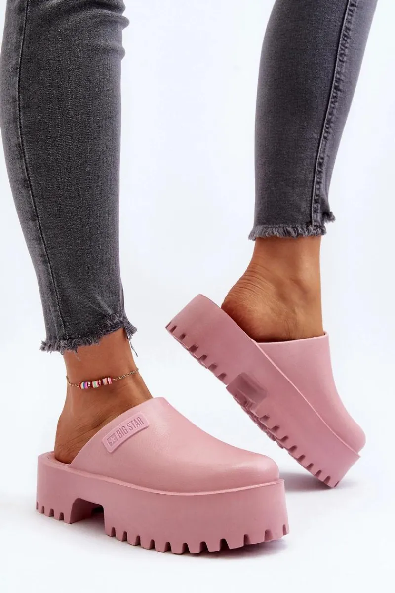 Klapki Damskie Big Star|Klapki Damskie Klasyczne>Big Star Shoes Damskie Klapki Na Masywnej Podeszwie Big Star NN274020 Różowe Różowy