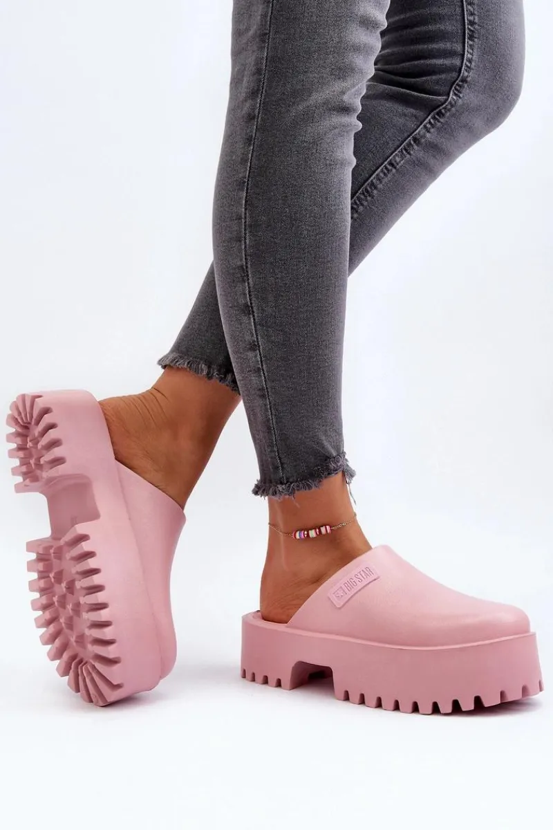 Klapki Damskie Big Star|Klapki Damskie Klasyczne>Big Star Shoes Damskie Klapki Na Masywnej Podeszwie Big Star NN274020 Różowe Różowy