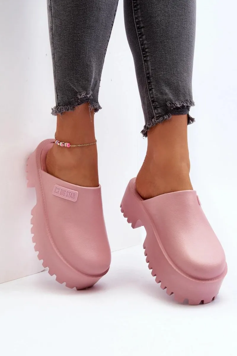 Klapki Damskie Big Star|Klapki Damskie Klasyczne>Big Star Shoes Damskie Klapki Na Masywnej Podeszwie Big Star NN274020 Różowe Różowy