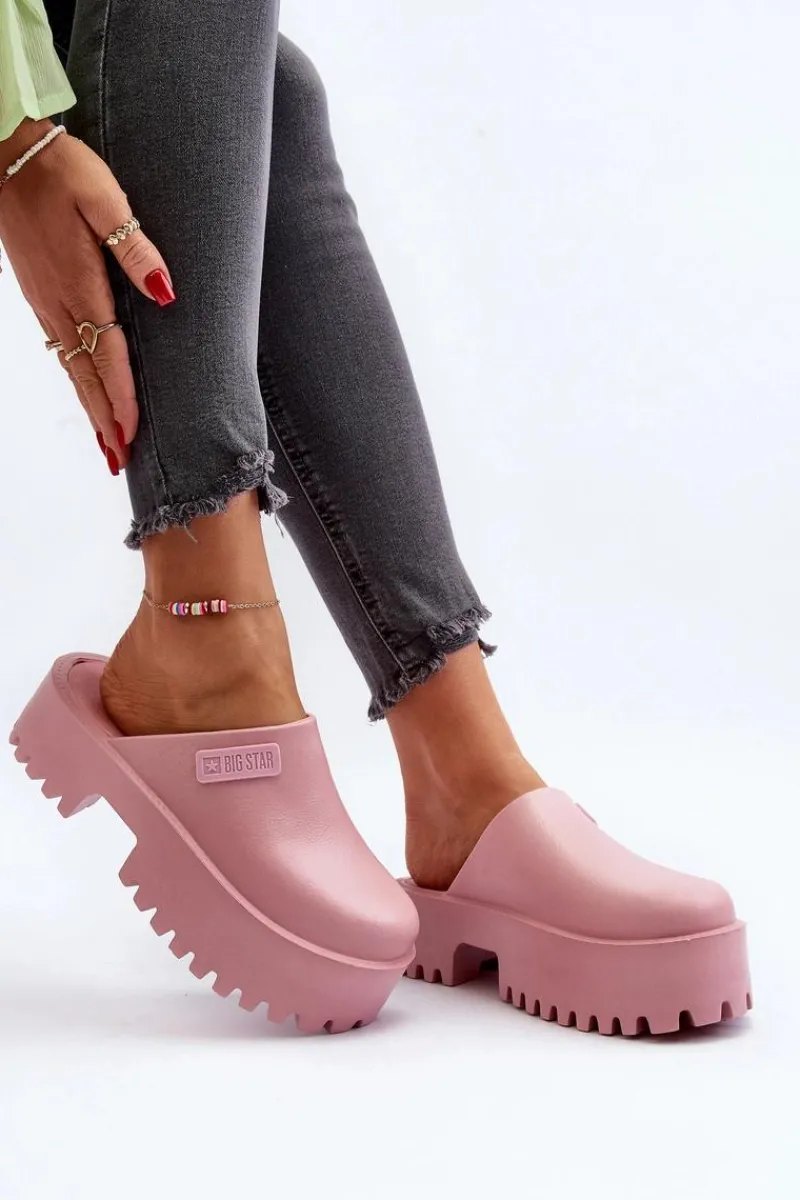Klapki Damskie Big Star|Klapki Damskie Klasyczne>Big Star Shoes Damskie Klapki Na Masywnej Podeszwie Big Star NN274020 Różowe Różowy