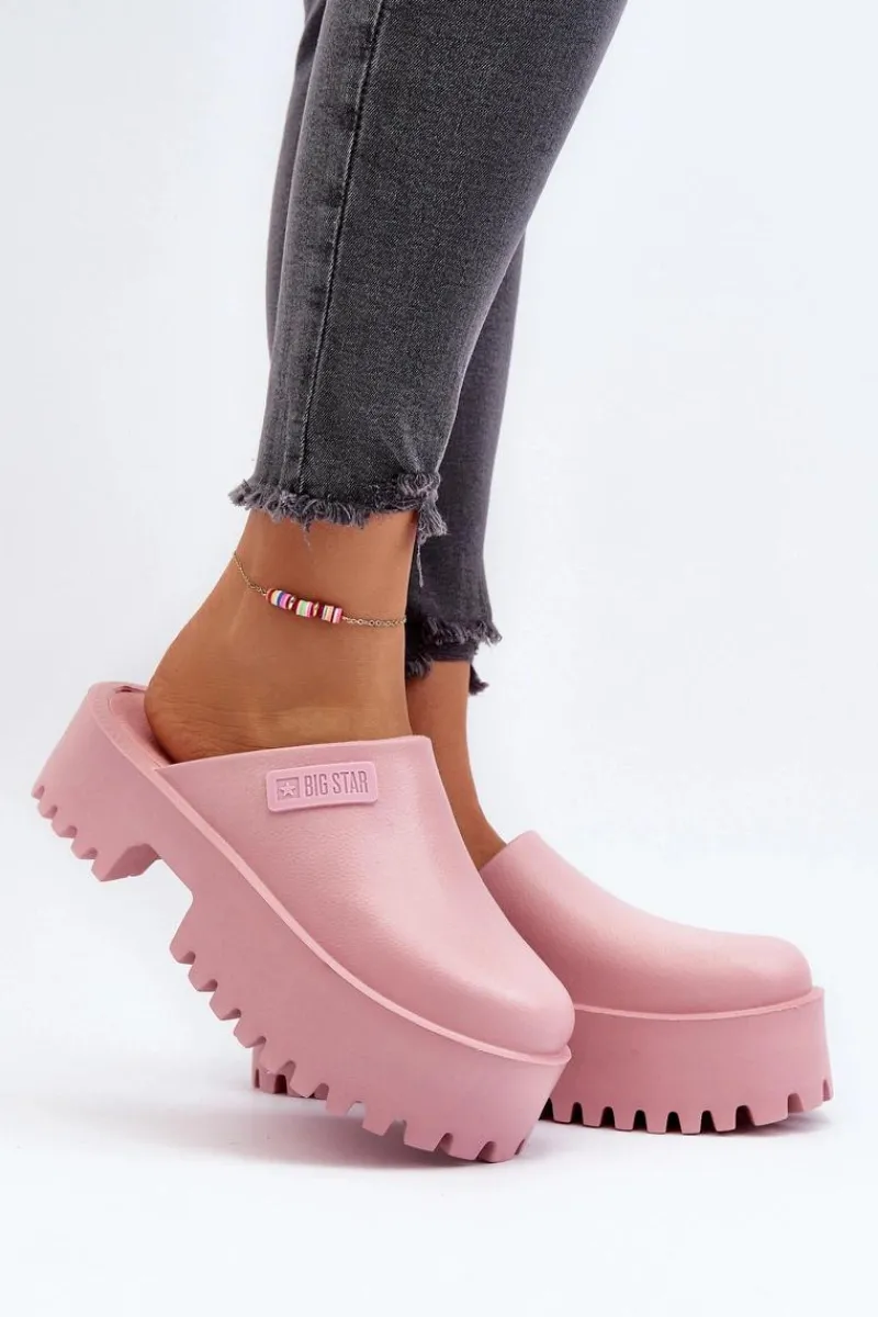 Klapki Damskie Big Star|Klapki Damskie Klasyczne>Big Star Shoes Damskie Klapki Na Masywnej Podeszwie Big Star NN274020 Różowe Różowy