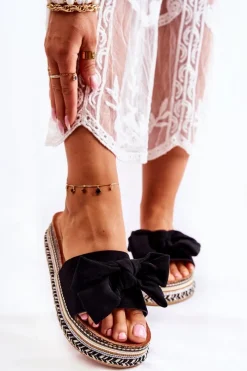 Clearance Boto Damskie Klapki Na Masywnej Platformie Z Kokardą Czarne Macardi