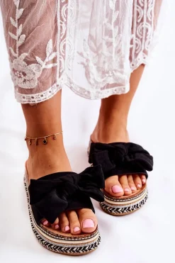 Clearance Boto Damskie Klapki Na Masywnej Platformie Z Kokardą Czarne Macardi