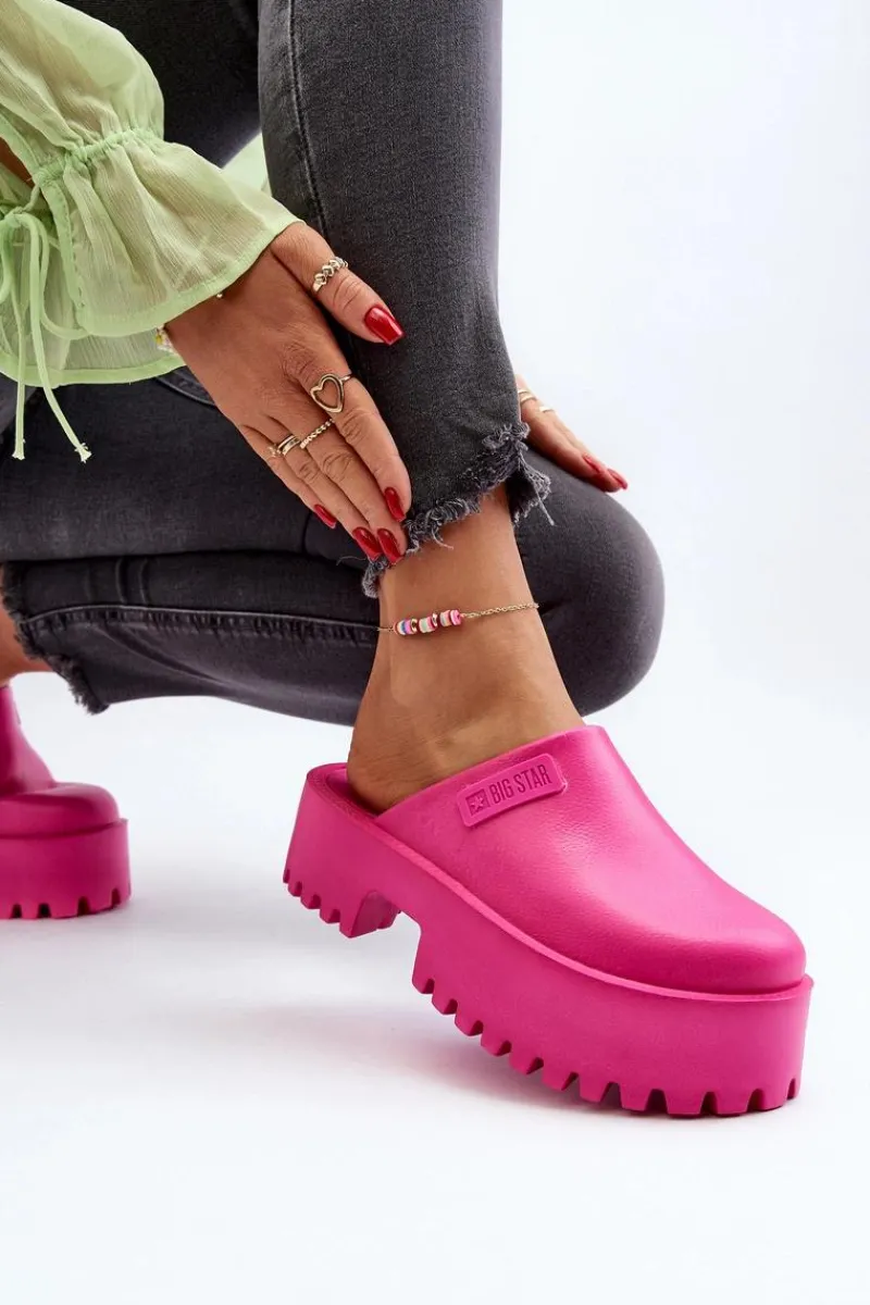 Klapki Damskie Big Star|Klapki Damskie Klasyczne>Big Star Shoes Damskie Klapki Na Masywnej Podeszwie Big Star NN274019 Fuksja Różowy
